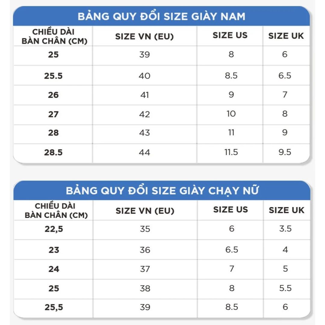 Bảng size giày Pickleball Promax